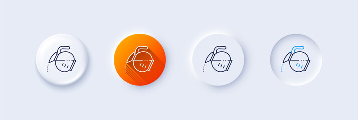 Aufkleber - Coffee pot line icon. Neumorphic, Orange gradient, 3d pin buttons. Hot drink sign. Tea glass mug symbol. Line icons. Neumorphic buttons with outline signs. Vector