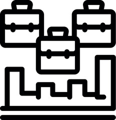 Poster - Simple icon of briefcases hovering over a line graph representing business people analyzing financial data