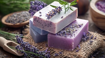 Sticker - Organic lavender soaps on rustic table