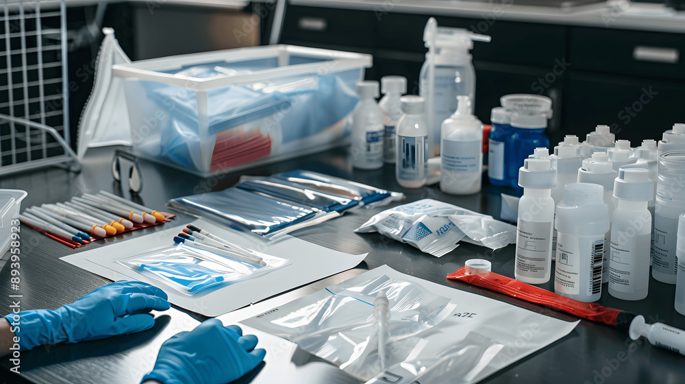 Evidence collection kit with gloves and swabs Stock Photo | Adobe Stock