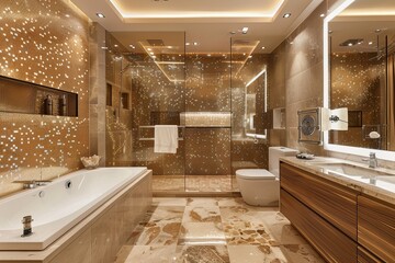 Wall Mural - modern bathroom with bathtub and shower in luxury hotel