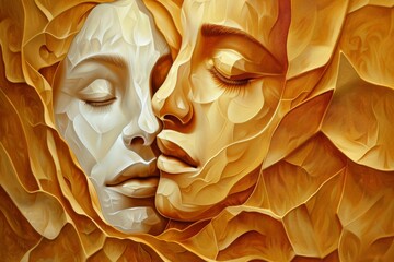Poster - This image showcases golden layered textures creating a soft abstract pattern, offering a sense of subtle beauty and depth with its gentle combinations of shapes and tones.