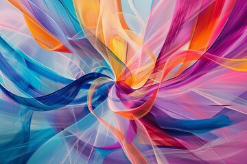 Poster - A vibrant and dynamic image showcasing a swirling array of colorful ribbons in motion, creating a visually stimulating and ethereal abstract composition.
