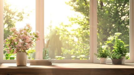 Wall Mural - Decorative desk with summer window background