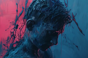 Poster - This dynamic abstract painting features a bold use of vibrant colors and intricate textures, creating a visually captivating piece that draws the viewer’s attention and evokes emotion.