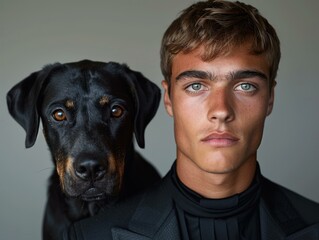 Canvas Print - A man and his dog. AI.