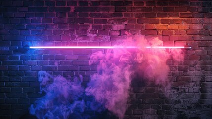 Poster - Neon tube on brick wall with smoke space for text