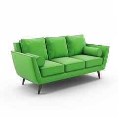 Modern green velvet sofa with wooden legs.