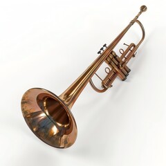 Vintage trumpet with a golden finish isolated on a white background.