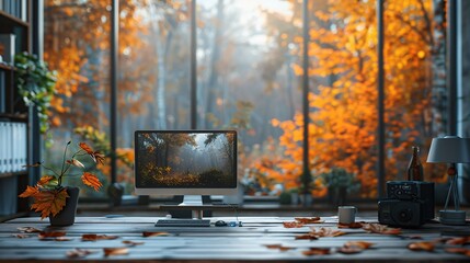 Wall Mural - Autumnal Workspace with a View