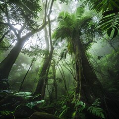 Poster - A lush green forest with trees and vines