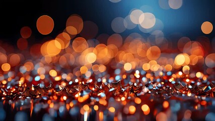 Poster - abstract golden bokeh with flying dots circles energy particles and light rays background