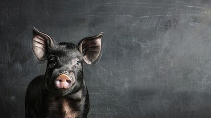 Wall Mural - Black pig on chalkboard background