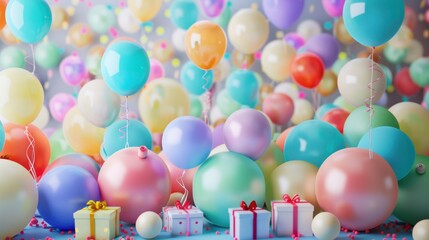 Wall Mural - Pastel Balloons and Gifts - A Festive Celebration