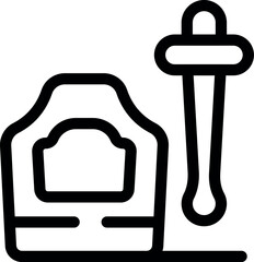Poster - Blacksmith wearing protective leather apron holding tongs by a blacksmiths forge in black and white line art icon