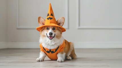 Poster - A dog is wearing a Halloween costume and a hat