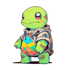 Sticker - A cartoon turtle wearing a jacket and holding a backpack