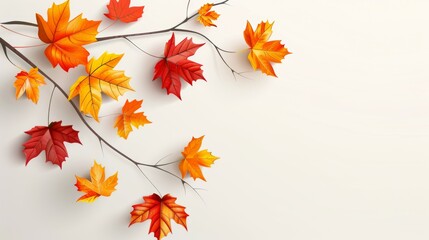 Wall Mural - A branch with many leaves of different colors, including red and yellow