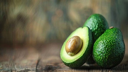 Poster - Close up image of a Mexican avocado on a wooden table a key ingredient for guacamole