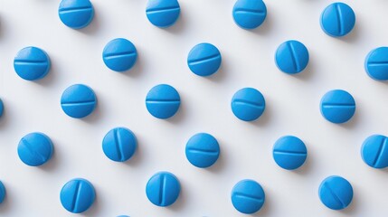 Sticker - Blue pills arranged on white surface seen from above