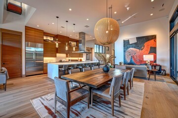 Wall Mural - Dining room in luxury home with hardwood floor. Northwest, USA