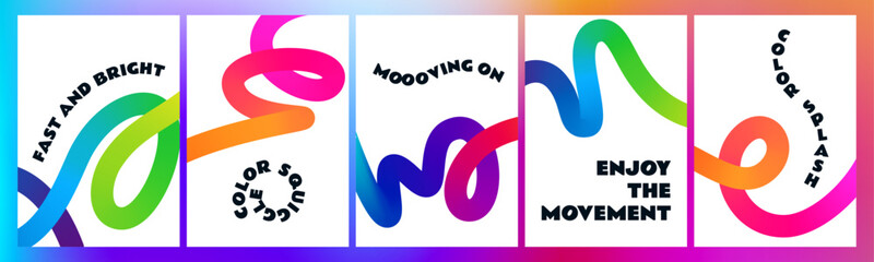 Leinwandbilder - Posters with Rainbow Colored Gradient Lines. Abstract Dynamic Colorful 3d Shapes on White Background.