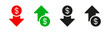 © icons gate - Money increase icon with arrow up symbol, dollar decrease icon . profit and lose money vector icons - Cost rising icon