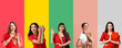 © Pixel-Shot - Set of beautiful Indian women on color background