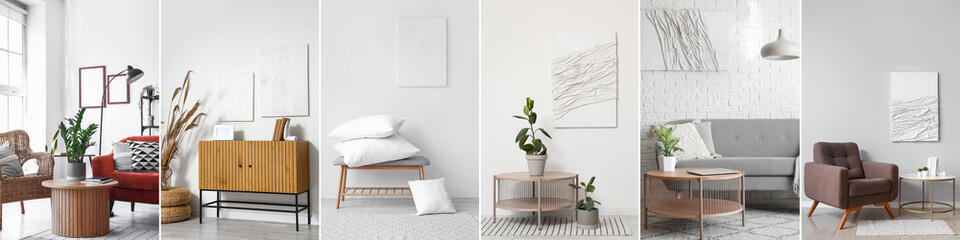 Canvas Print - Set of minimalist interiors near light walls