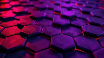 Wall Mural - A vibrant purple and red hexagon honeycomb pattern with subtle lighting effects to highlight the depth of each cell