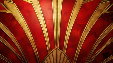 Wall Mural - Art deco design with bold gold accents on a fiery red background, evoking passion and energy