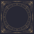 © Vector Tradition - Square celestial frame with borders of mystic gold moon and stars, vector tarot cards, astrology and witchcraft. Golden line boho ornament frame with fantasy constellations, sun and eclipse borders