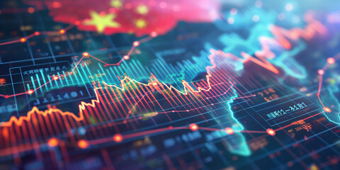Poster - China stock market graph showing economic trading and finance 3d illustration