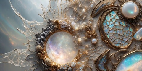 Poster - A close-up view of iridescent, opalescent, and metallic textures