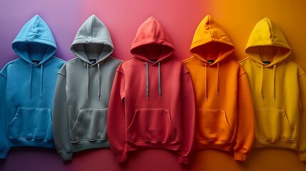 Wall Mural -  Several hoodies spread on colorful background 