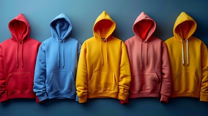 Wall Mural -  Several hoodies spread on colorful background 