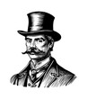 © slowbuzzstudio - man gentleman wear top hat engraving black and white outline
