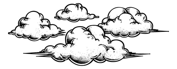 Wall Mural - cloud engraving black and white outline