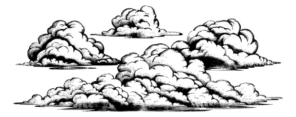 Wall Mural - cloud engraving black and white outline