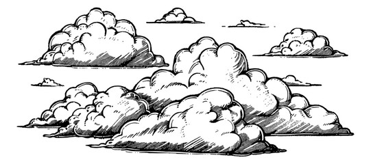 Wall Mural - cloud engraving black and white outline