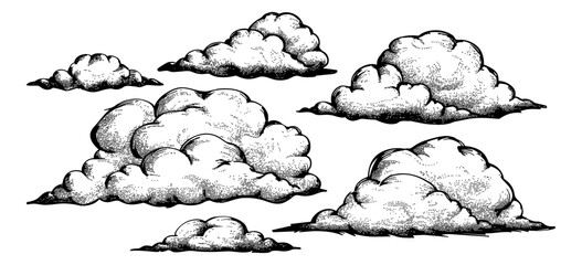 Wall Mural - cloud engraving black and white outline