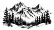 © slowbuzzstudio - mountain forest engraving black and white outline