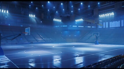 Fototapete - A vacant stadium, basketball court, and sports field with fans and flashlights