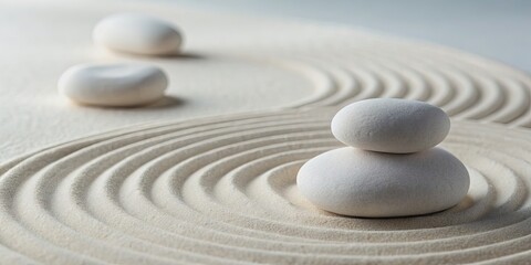 zen meditation with white minimalist wellness stones , mindfulness, relaxation, balance, tranquility