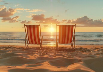 Beach leisure chairs under the sunset