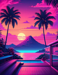 Wall Mural - sunset on the beach. vibrant and colorful lofi backdrops