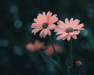 Wall Mural - Pink daisies in the enchanting green field serenity and beauty of nature on a summer day