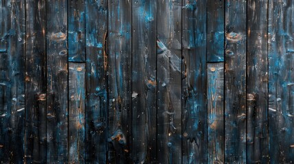 Poster - wooden texture in black and blue. aged wood with a dark paint job. rough planks. a rustic, dark back