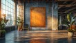 © Ghiska - A mockup of an empty large square canvas on the wall in an industrial loft .