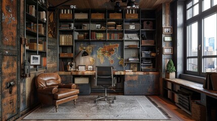 Wall Mural - Modern Industrial Workspace with Stylish Metal and Wood Fusion